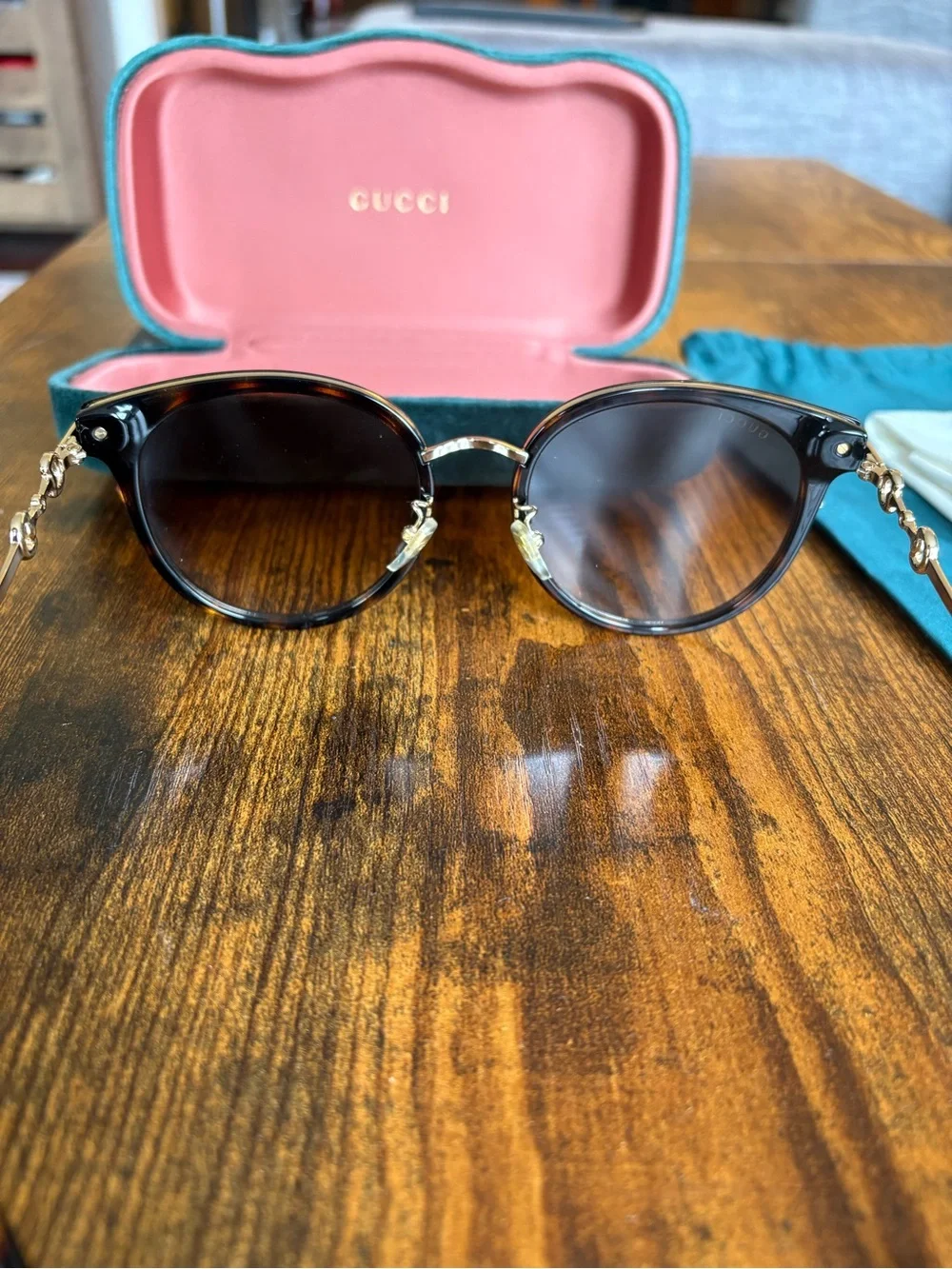 Gucci 56mm Round Sunglasses Havana Gold Brown